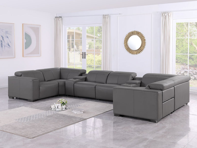 1208 - 8 Piece U Shaped Leather Sectional With 4 Power Recliners & Power Headrests - R&R Furniture Gallery (Fountain Valley, CA)