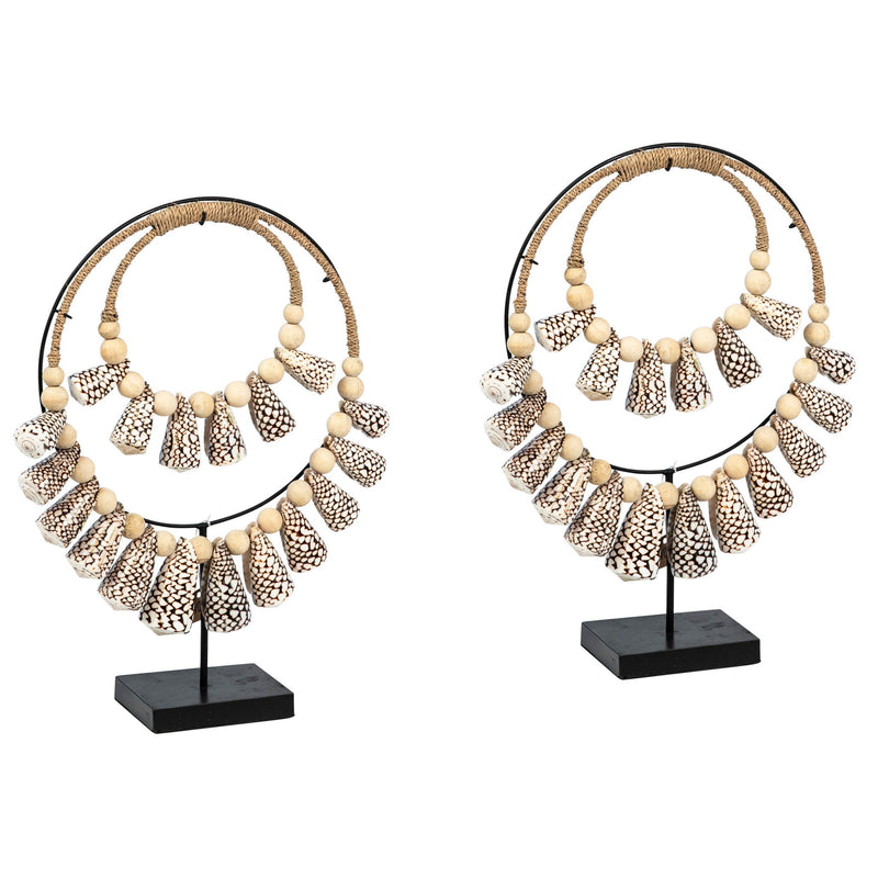 Leia - Decorative Necklace (Set of 2) - Black And Natural Shells