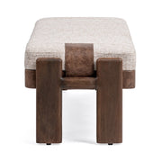 Classic Home Kava Accent Bench in Cocoa Latte with upholstered seat and wooden legs, ideal for living room or entryway decor.