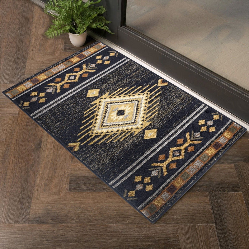 Tribes - 2'7" X 7'3" Southwest Area Rug Polypropylene - Black - R&R Furniture Gallery (Fountain Valley, CA)