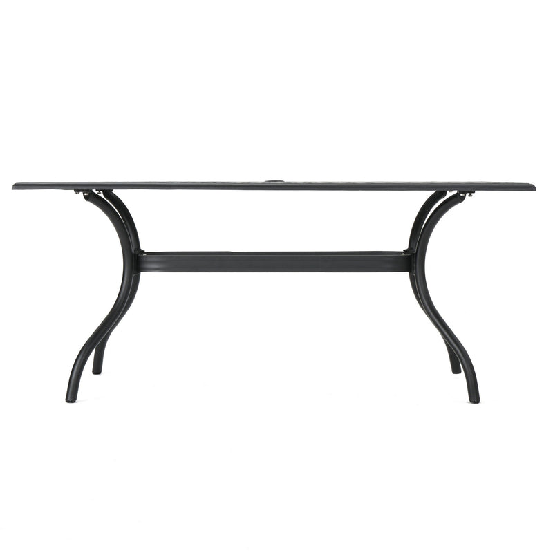 Outdoor Aluminum Dining Table With Lattice Design And Center Umbrella Hole - Black - R&R Furniture Gallery (Fountain Valley, CA)