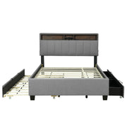 Upholstered Platform Bed With Storage Headboard, Trundle & 2 Drawers And A Set Of Sockets & USB Ports - R&R Furniture Gallery (Fountain Valley, CA)
