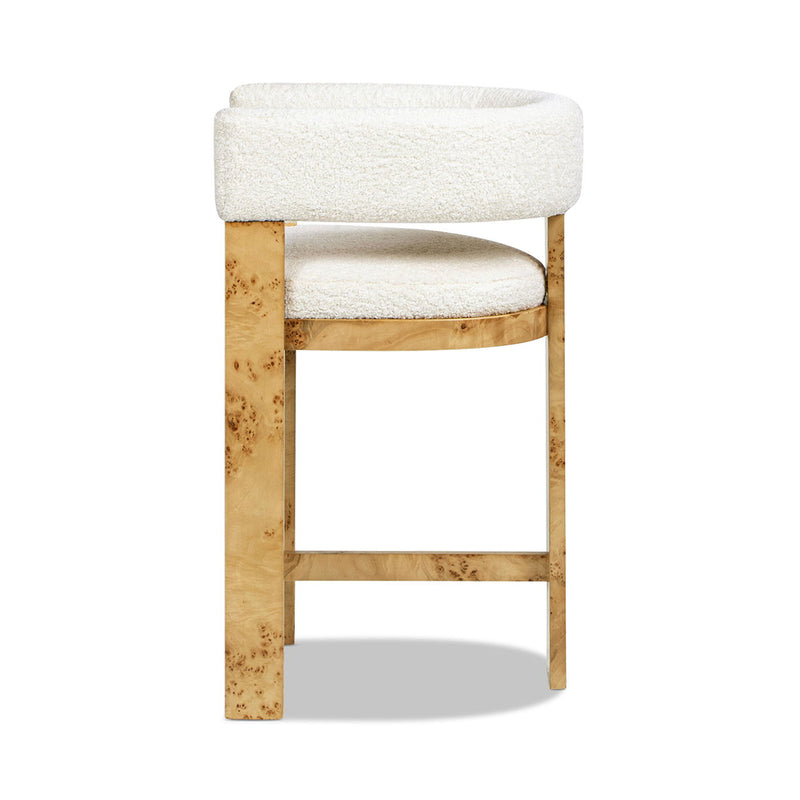 Vavona - Burl Upholstered Barrel Back Counter Height Bar Stool - Polar Off White - R&R Furniture Gallery (Fountain Valley, CA)