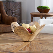 Light brown Tamarine wood bowl by Uttermost, natural wood grain, round plate with smooth finish, ideal for serving or display.