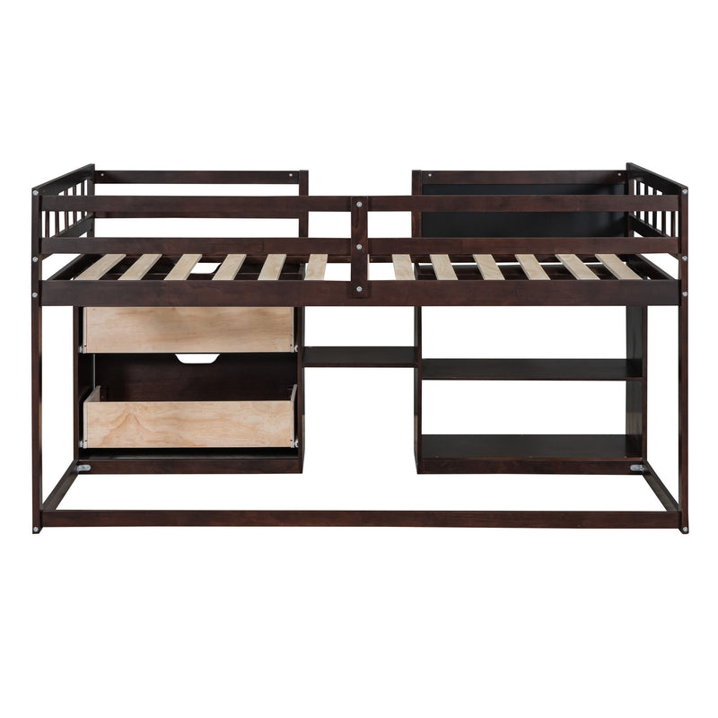 Low Loft Bed With Rolling Desk, Shelf And Drawers - R&R Furniture Gallery (Fountain Valley, CA)