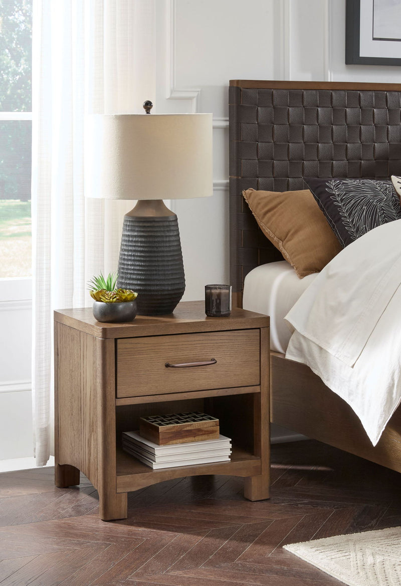 Modus Arden 1-Drawer NS in Tavern Brown, showcasing a sleek standalone furniture piece with a modern wood finish.