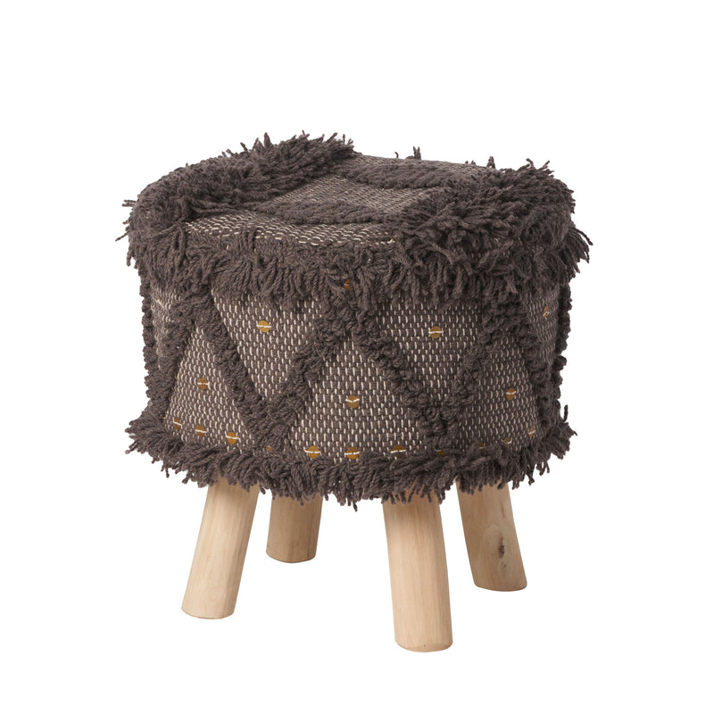 Dark brown handcrafted wool and cotton foot stool with eucalyptus wood frame, styled as a Noble House ottoman.