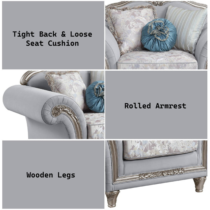 Pelumi - Chair With 3 Pillows - Light Gray Linen & Platinum