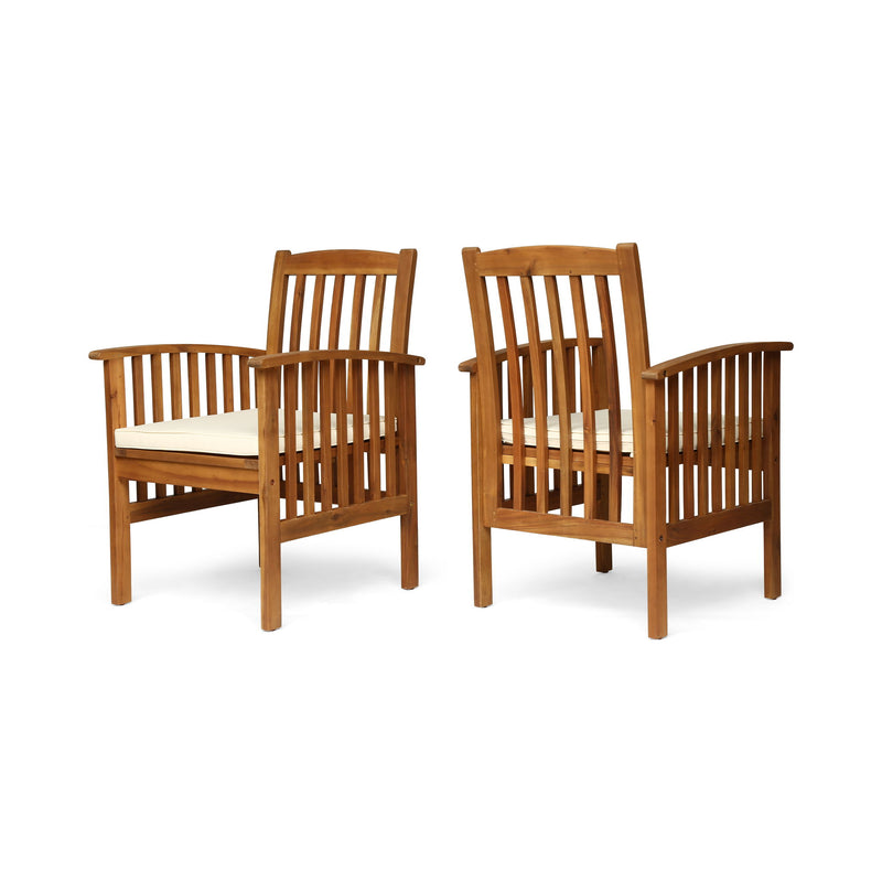 Noble House Casa Acacia dining chair set with cushioned seats and backrests, natural wood finish, perfect for kitchen or dining room.