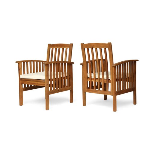Noble House Casa Acacia dining chair set with cushioned seats and backrests, natural wood finish, perfect for kitchen or dining room.