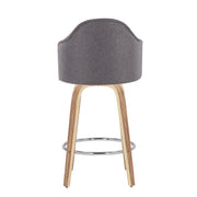 Set of two Lumi Source Ahoy gray mid-century modern counter stools with zebra legs and round chrome footrest.