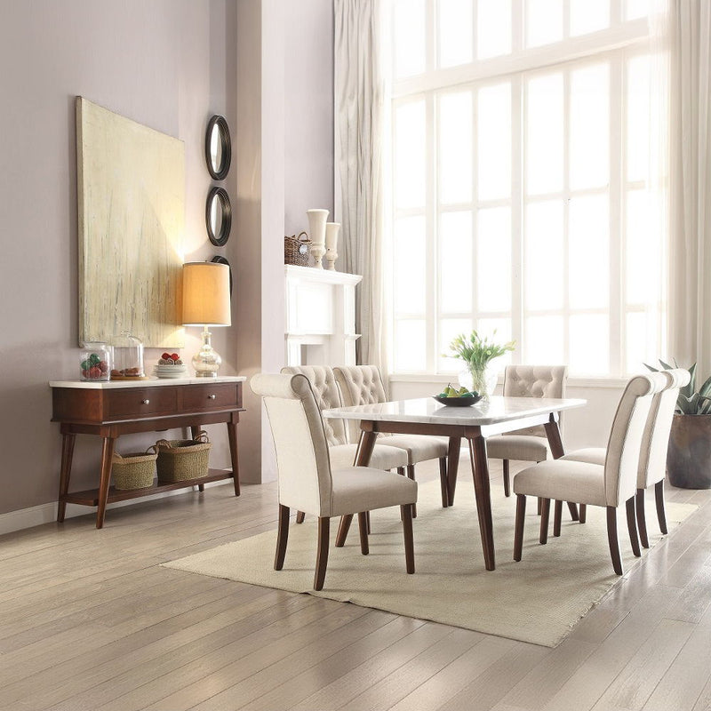 Gasha - Side Chair (Set of 2) - Beige Linen & Walnut - R&R Furniture Gallery (Fountain Valley, CA)