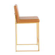 Pair of Lumi Source Fuji contemporary high back barstools with sleek design and wooden legs, set of two for modern kitchen or bar area.