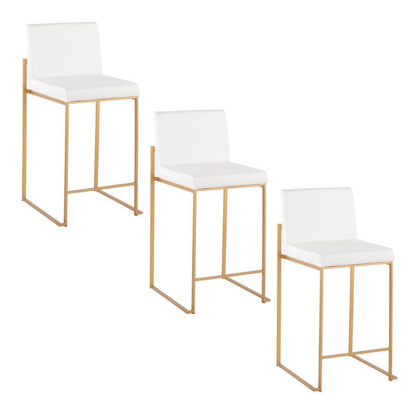 Lumi Source Fuji contemporary high back counter stool with stylish design and wooden legs, perfect for modern kitchen or bar areas.