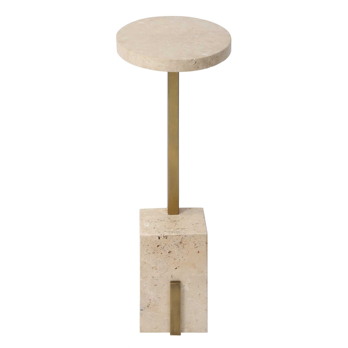 Feranno - Travertine Accent Table - Brass