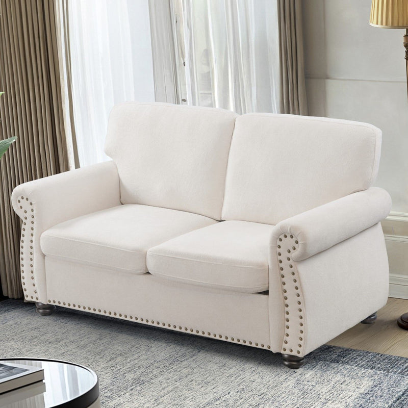Soft Loveseat, Upholstered 2 Seater Couch, Loose Back Cushions And Turned Legs - R&R Furniture Gallery (Fountain Valley, CA)