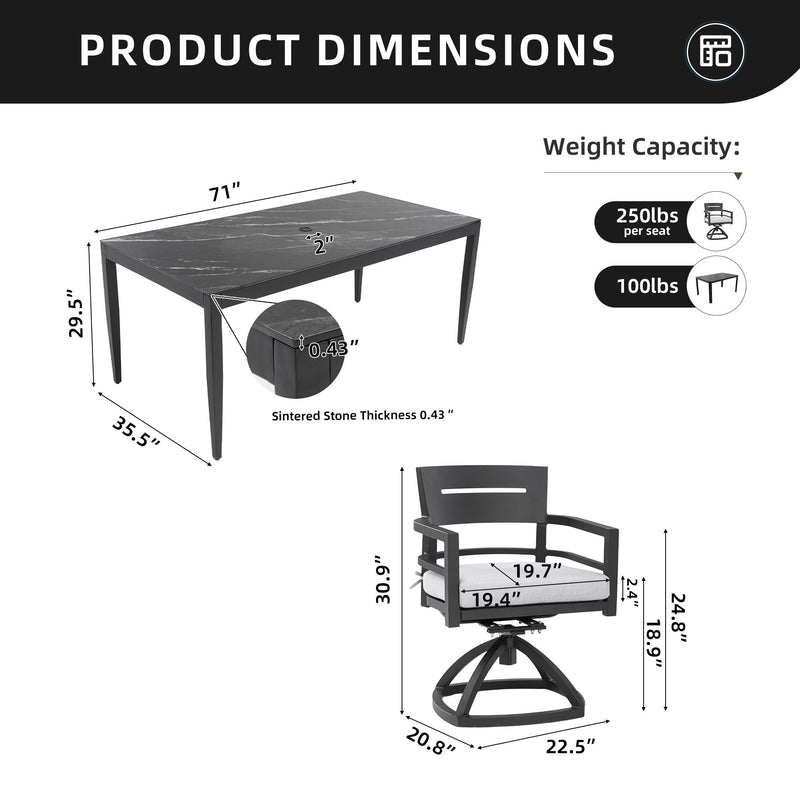 Modern Outdoor Patio Dining Set With Table And Chairs With Sunbrella Cushions - R&R Furniture Gallery (Fountain Valley, CA)