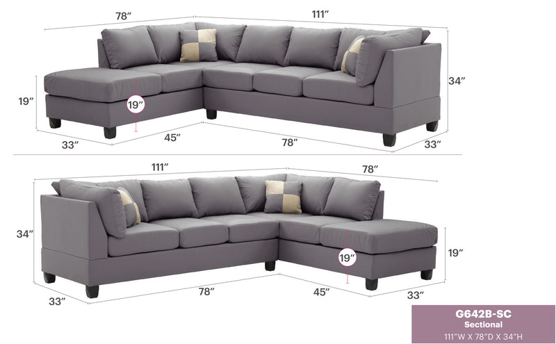 Glory Furniture Malone Comfort Sectional in a cozy, plush fabric with multiple cushions and a modern stationary design.