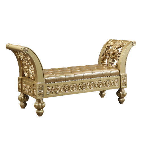 Seville - Bench - Gold Synthetic Leather & Gold - R&R Furniture Gallery (Fountain Valley, CA)
