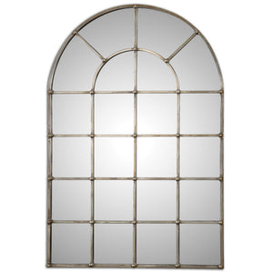Uttermost Barwell Arch Pearl Silver wall mirror with a sleek, arched design and reflective surface for elegant wall decor.