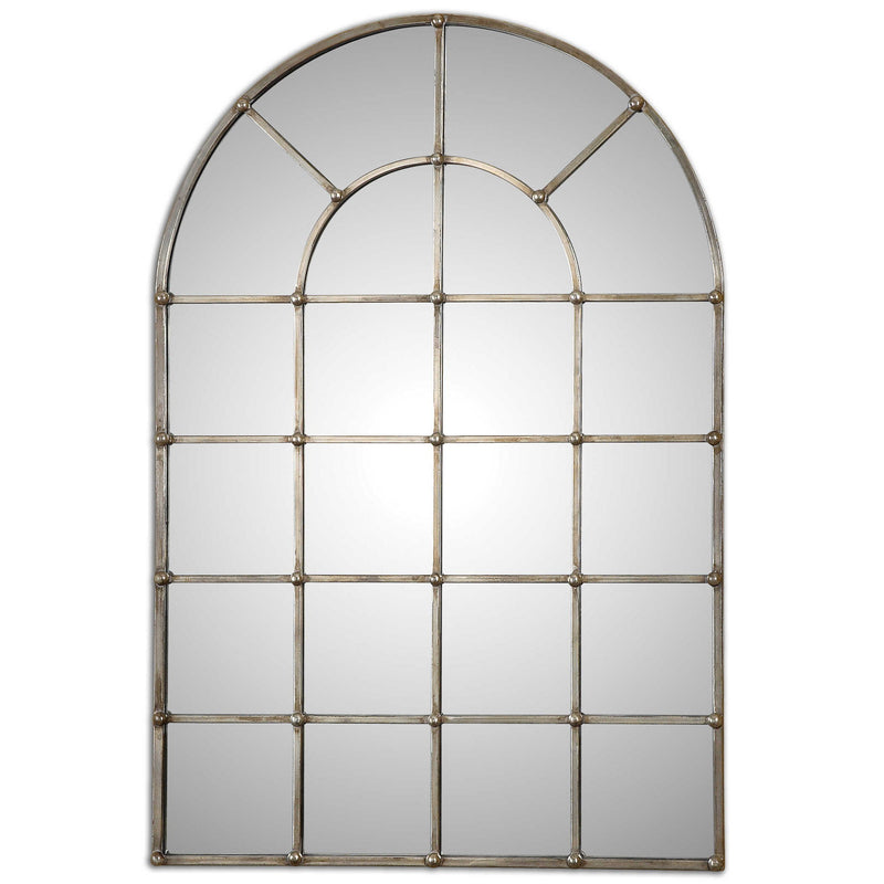 Uttermost Barwell Arch Pearl Silver wall mirror with a sleek, arched design and reflective surface for elegant wall decor.