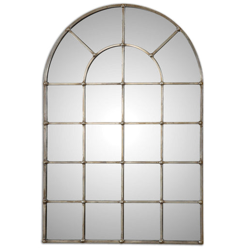 Uttermost Barwell Arch Pearl Silver wall mirror with a sleek, arched design and reflective surface for elegant wall decor.