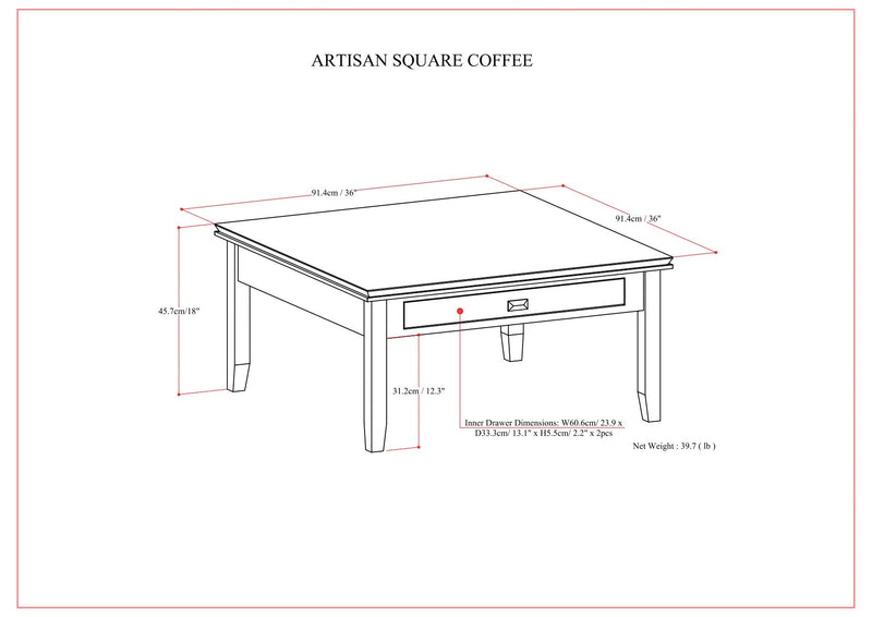 Artisan - Square Coffee Table - Russet Brown - R&R Furniture Gallery (Fountain Valley, CA)