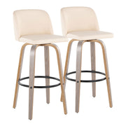 Lumi Source Toriano fixed height contemporary barstool set with swivel and round footrest, shown in a modern indoor setting.