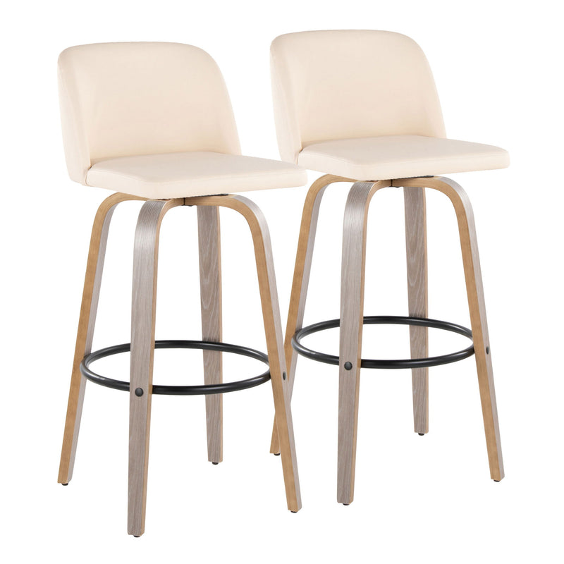 Lumi Source Toriano fixed height contemporary barstool set with swivel and round footrest, shown in a modern indoor setting.