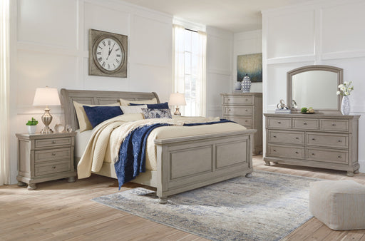 Signature Design by Ashley Lettner sleigh bed set, 6-piece bedroom set with elegant wooden bed frame and coordinating furniture pieces.