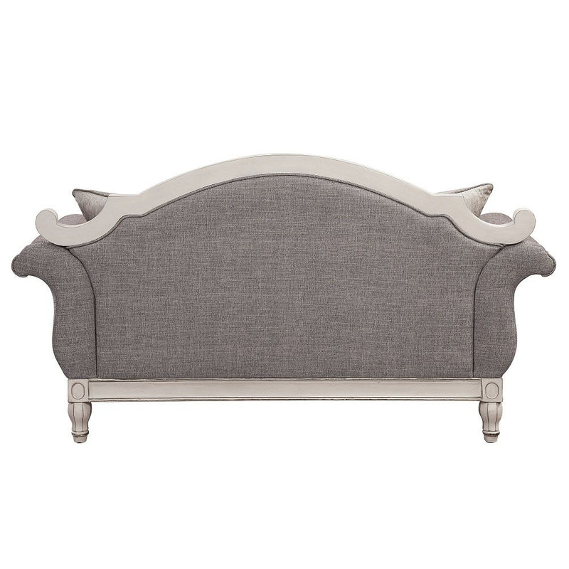 Florian - Loveseat With 3 Pillows - Gray Fabric & Antique White - R&R Furniture Gallery (Fountain Valley, CA)