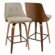 Set of two Lumi Source Gianna mid-century modern counter stools with wooden legs and upholstered seats, ideal for kitchen or bar area.