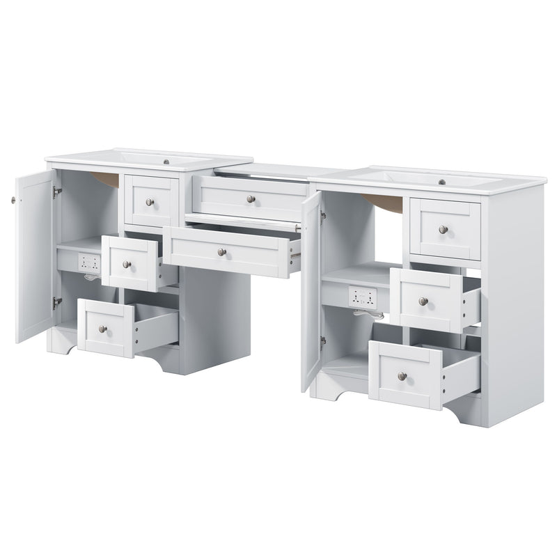 Double Sink Bathroom Vanity With Countertop, 2 Ceramic Sinks, 6 Drawers, Soft Close Design
