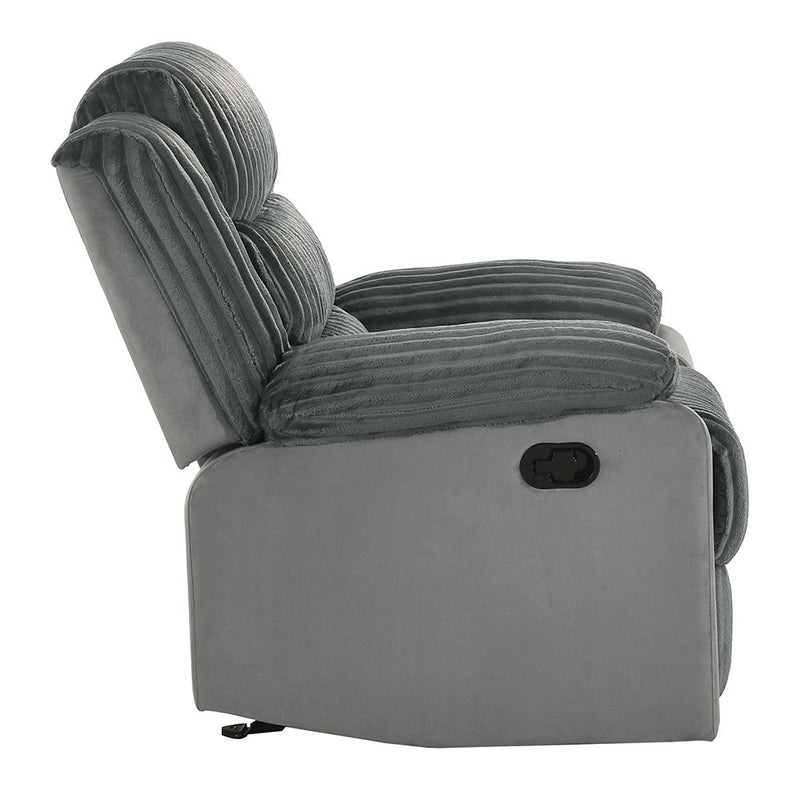 Lesley - Motion Glider Recliner - Gray Corduroy & Velvet - R&R Furniture Gallery (Fountain Valley, CA)