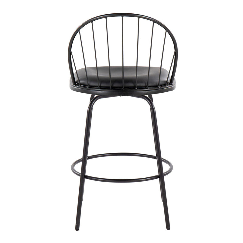 Set of two Lumi Source Riley Claire farmhouse counter stools with fixed height, swivel feature, round footrest, and rustic design.