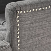 Noble House Harrison tufted club arm chair with button-tufted back and birch wood legs, stylish and comfortable seating.