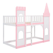 Twin Over Twin Castle Bunk Bed With Ladder - Pink - R&R Furniture Gallery (Fountain Valley, CA)