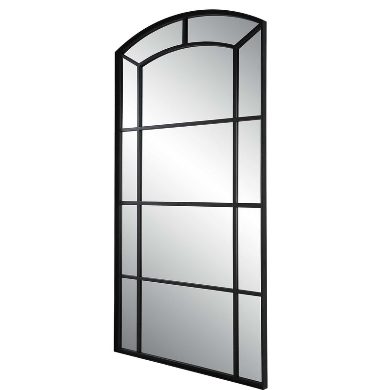 Black oversized arch mirror by Uttermost, accent mirror with a sleek, modern design and a bold black frame.
