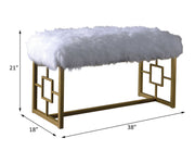 Bagley II - 21" Bench - White Faux Fur & Gold - R&R Furniture Gallery (Fountain Valley, CA)