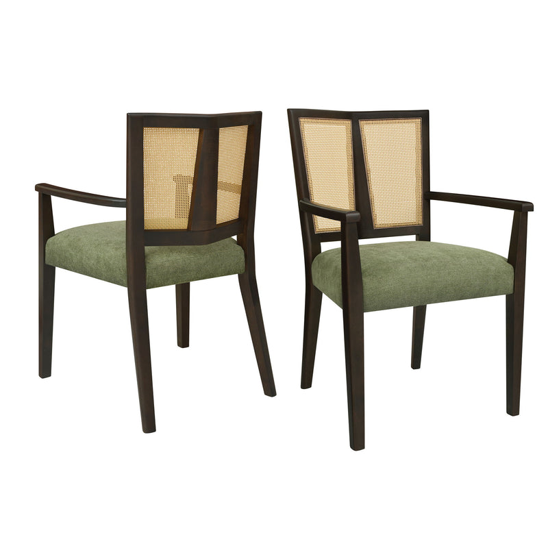 Mid Century Modern Arm Dining Chair Set With Rattan Backrest - R&R Furniture Gallery (Fountain Valley, CA)