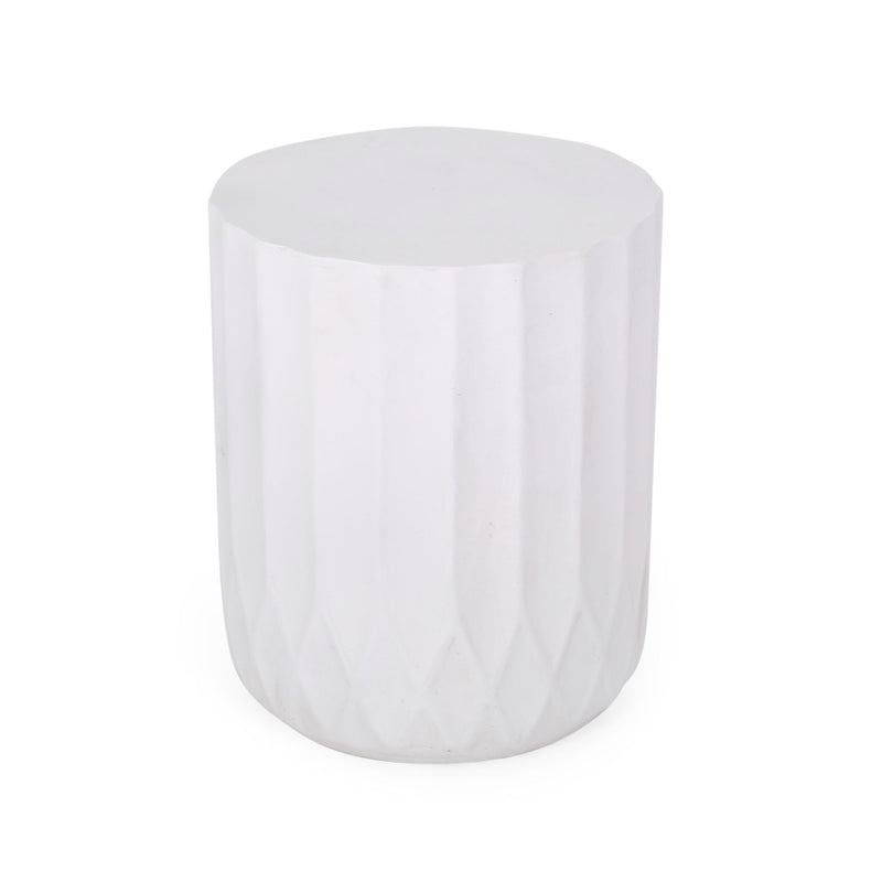 Antique white outdoor end table with scallop edge from Noble House, featuring a classic design and weather-resistant finish.