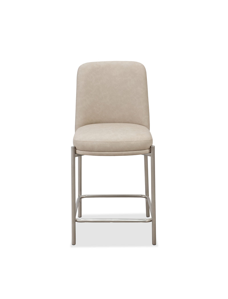 Dion Upholstered Counter Stool in Camel Synthetic Leather and Brushed Nickel Metal