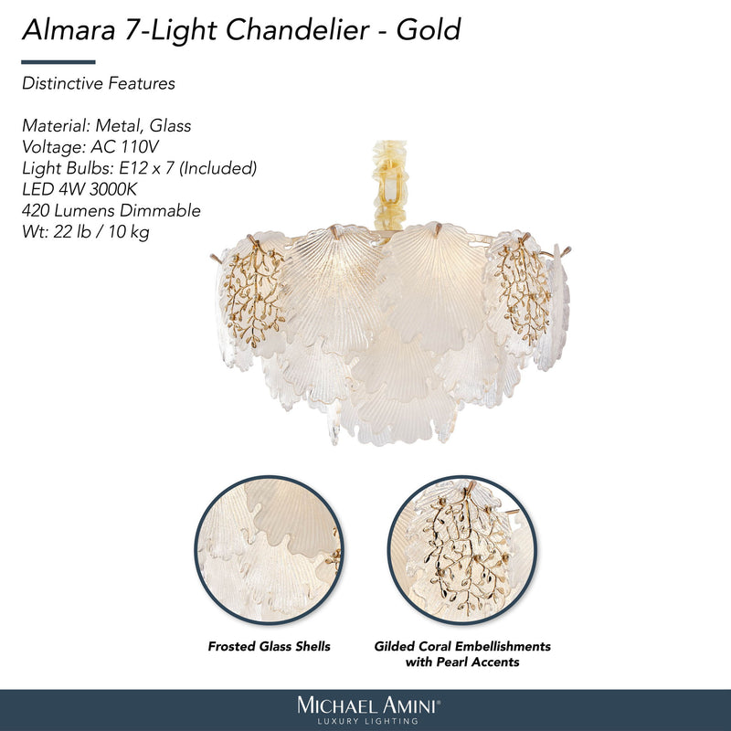Michael Amini Lighting - Almara 7-Light Frosted Glass Chandelier - Frost / Gold