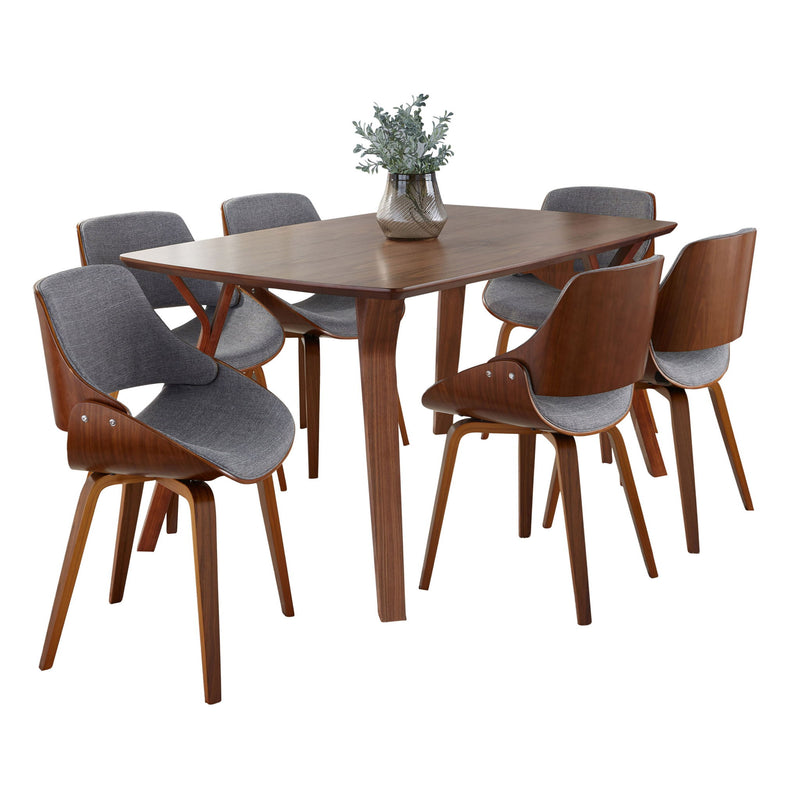 Lumi Source Folia Fabrizzi 7-piece mid-century modern dining set with wooden table and matching chairs, stylish and functional furniture.