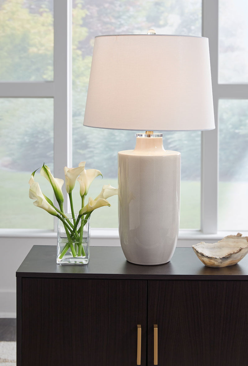 Cylener - Ceramic Table Lamp - Off White - R&R Furniture Gallery (Fountain Valley, CA)