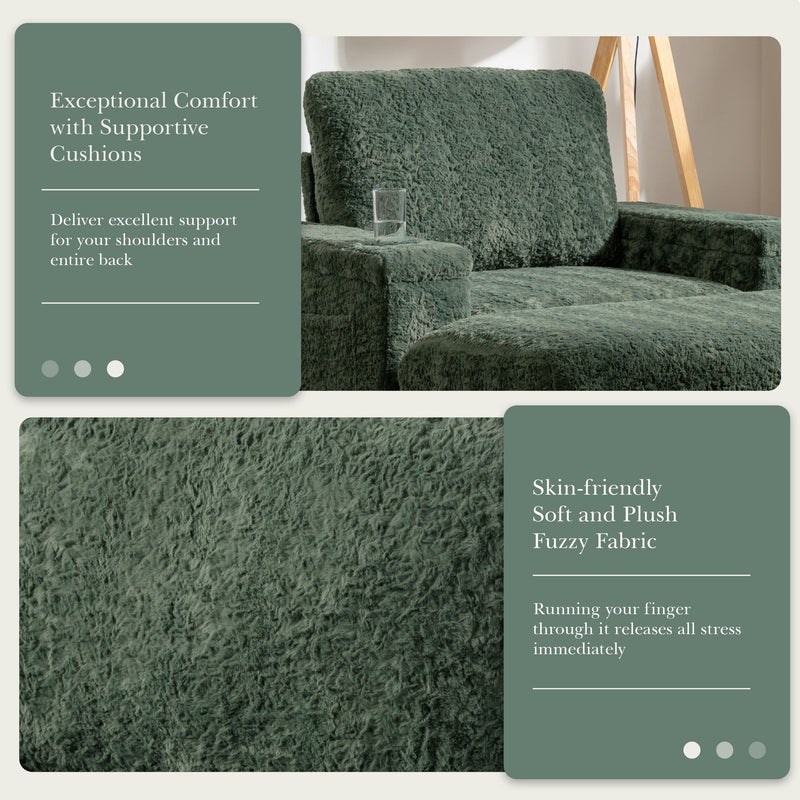 Oversized Chaise Lounge Indoor Rabbit Fur Sofa Bed With Storage Ottoman And Armrests Cup Holders With Deep Seat - R&R Furniture Gallery (Fountain Valley, CA)