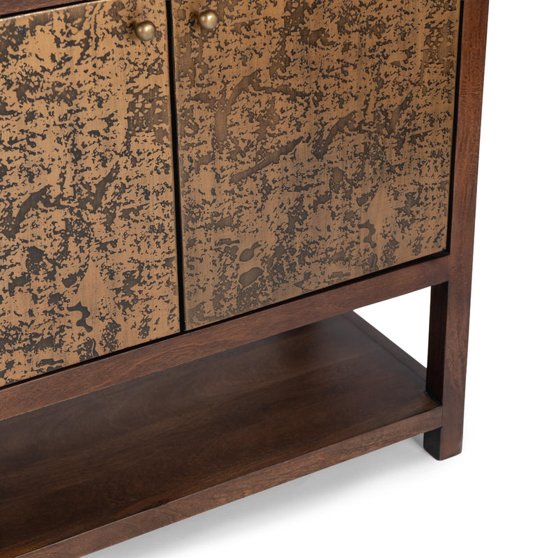 Classic Home Avara 4-door brown buffet cabinet with sleek wooden finish, versatile storage, and modern design.