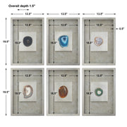 Set of six silver agate stone wall art pieces by Uttermost, featuring natural agate patterns and polished finishes for modern decor.