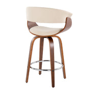 Set of two Lumi Source vintage mid-century modern fixed height counter stools with swivel and round footrest.