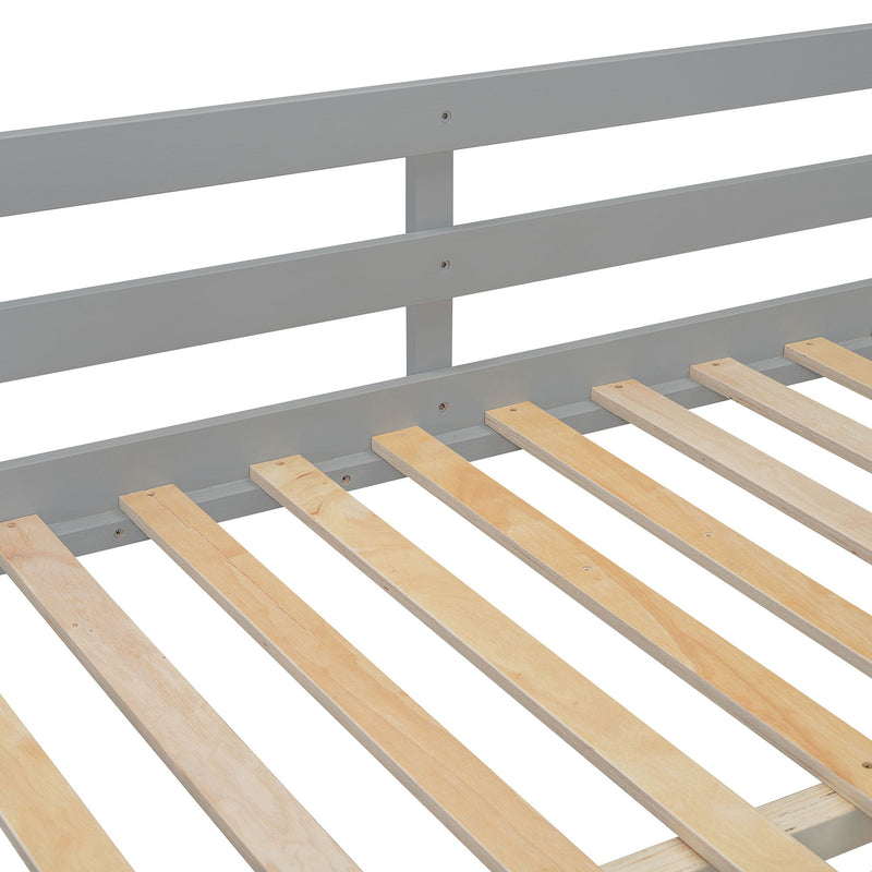 DreamHaus bunk bed with built-in four drawers and three shelves, featuring a sturdy wood frame and modern design.